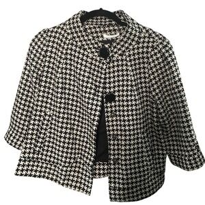 Forever 21 Women's Houndstooth Cropped Jacket Medium Black White 10% Wool Blend